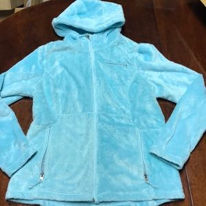 Turquoise plush fleece hooded jacket medium